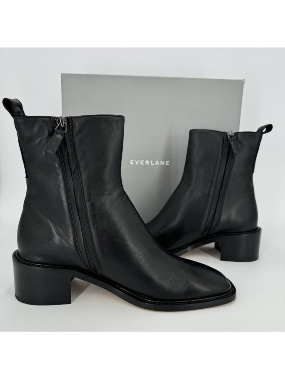 Everlane The City Boot in Black Leather sz 10 Women's Side Zip Block Heel Ankle - Picture 5 of 5